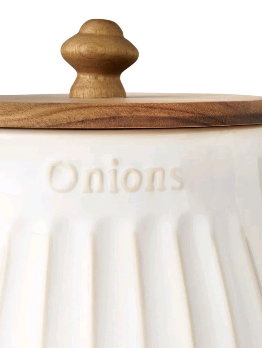 ❤️ The Pioneer Woman Colette Onion Keeper Cream Ceramic with Wooden Lid